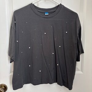 Old Navy Black Short Sleeve Tee with Pearl Accents